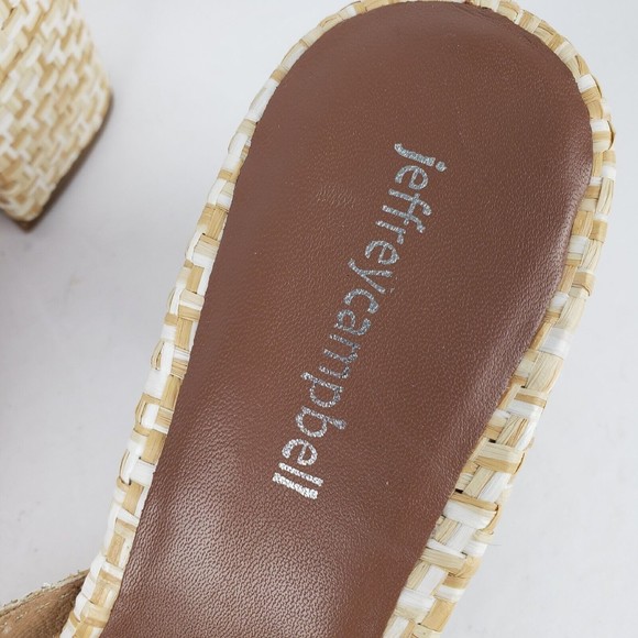 Jeffrey Campbell Melange-3 White Tan Raffia Squared Toe Woven Slip On Sandal 9 - Picture 12 of 16